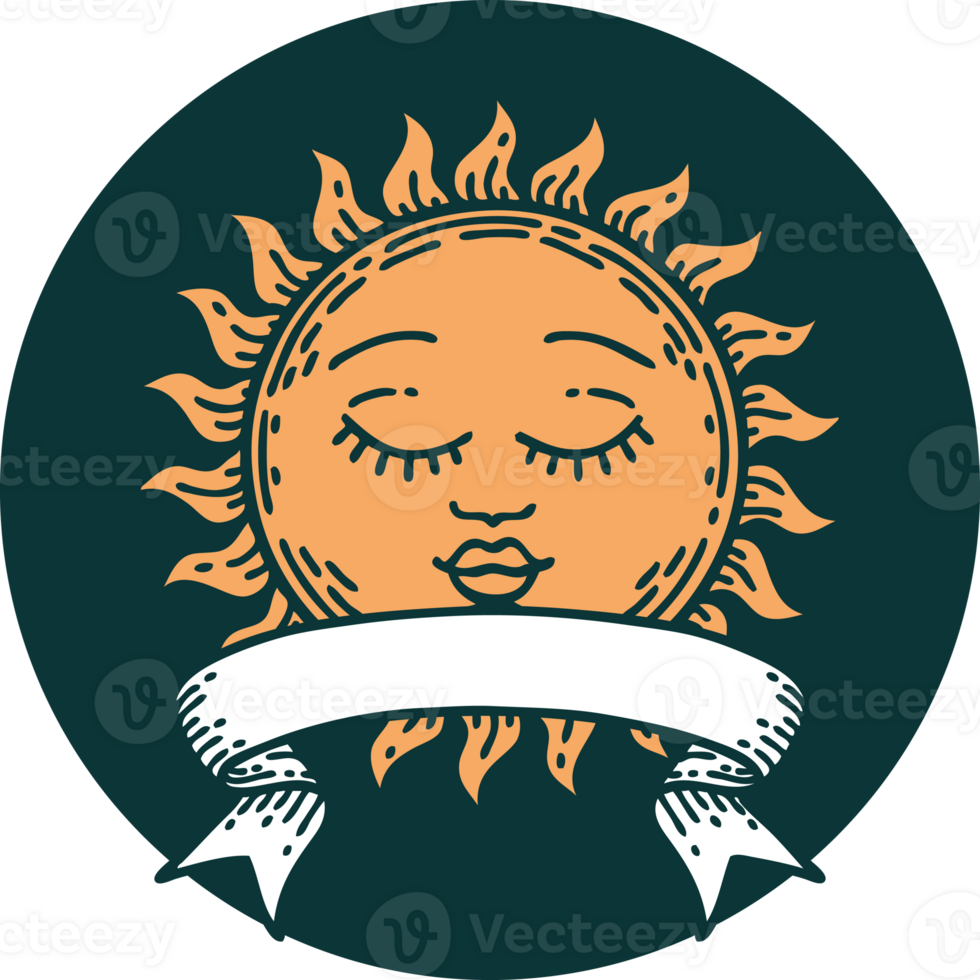 tattoo style icon with banner of a sun png