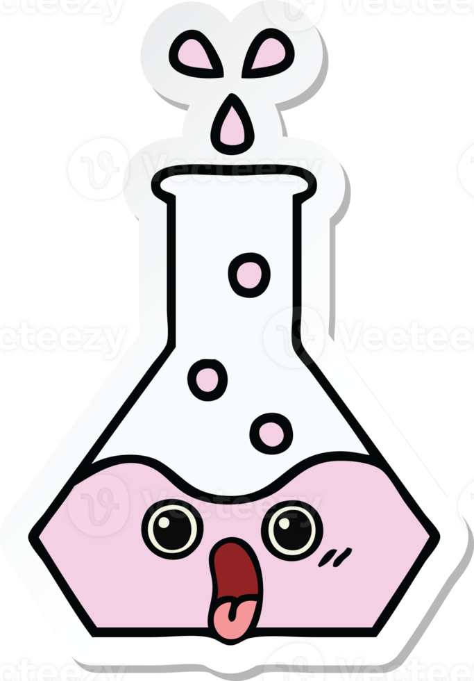 sticker of a cute cartoon science beaker png