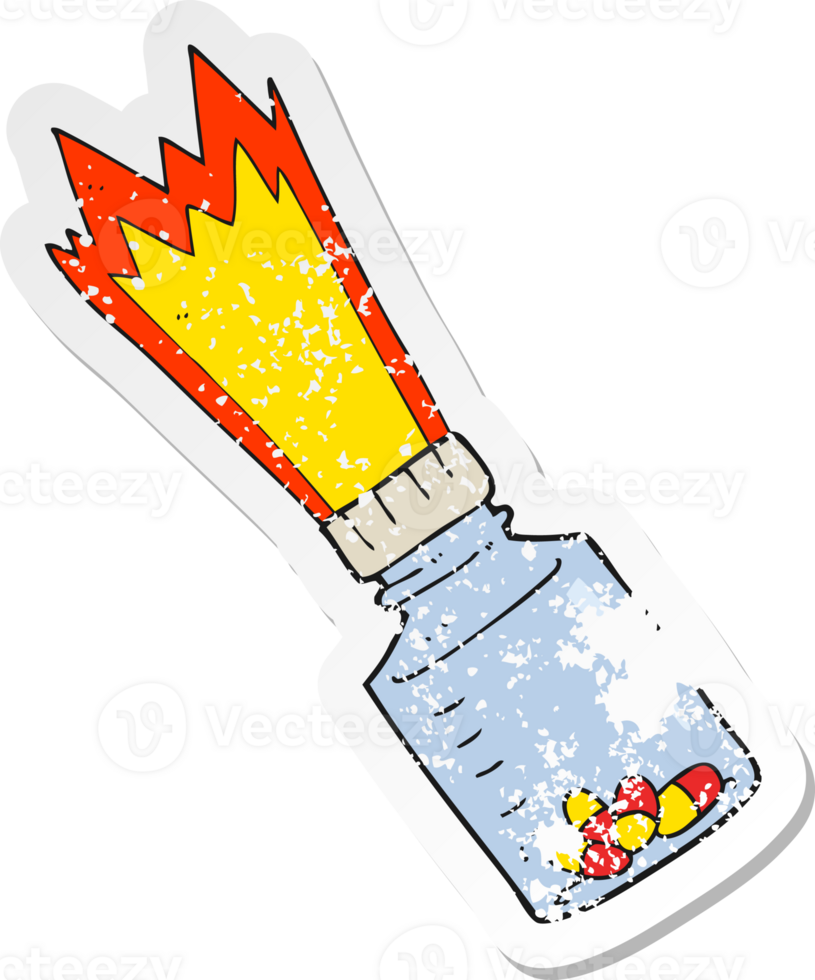 retro distressed sticker of a cartoon jar of pills png