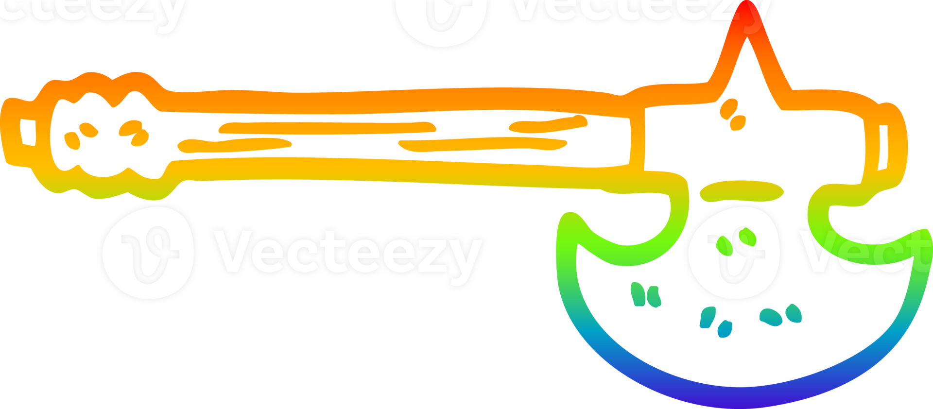 rainbow gradient line drawing of a cartoon medieval axe png