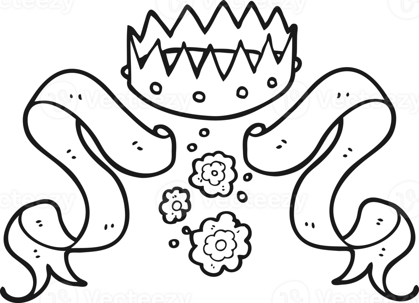 hand drawn black and white cartoon crown and scroll png