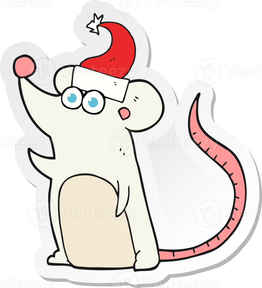 sticker of a cartoon mouse in christmas hat png