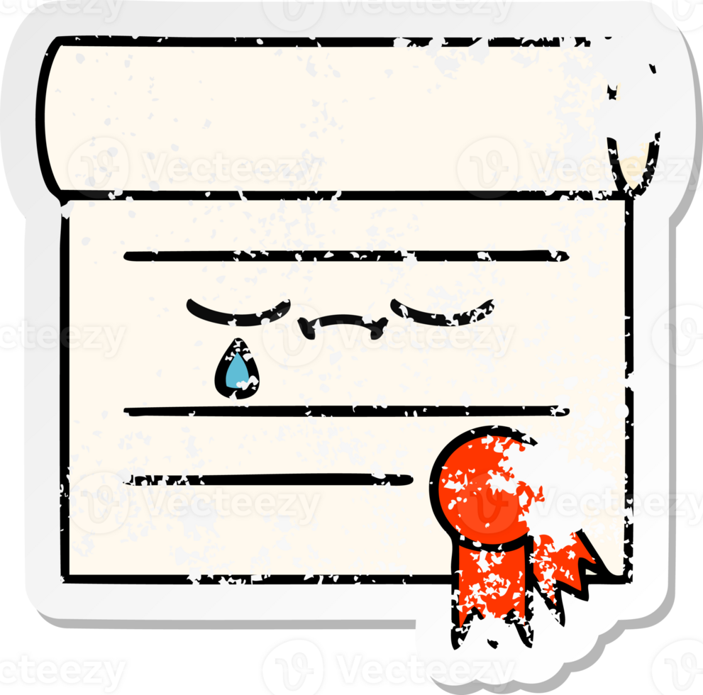 distressed sticker of a cute cartoon certificate png