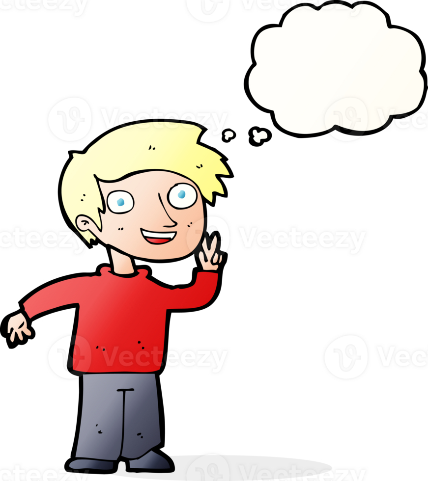 cartoon boy posing for photo with thought bubble png