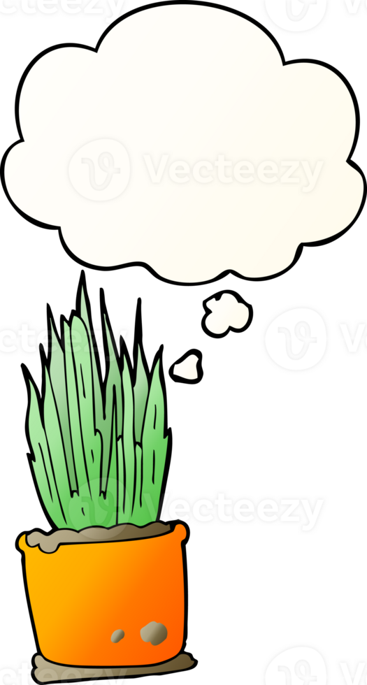 cartoon house plant with thought bubble in smooth gradient style png