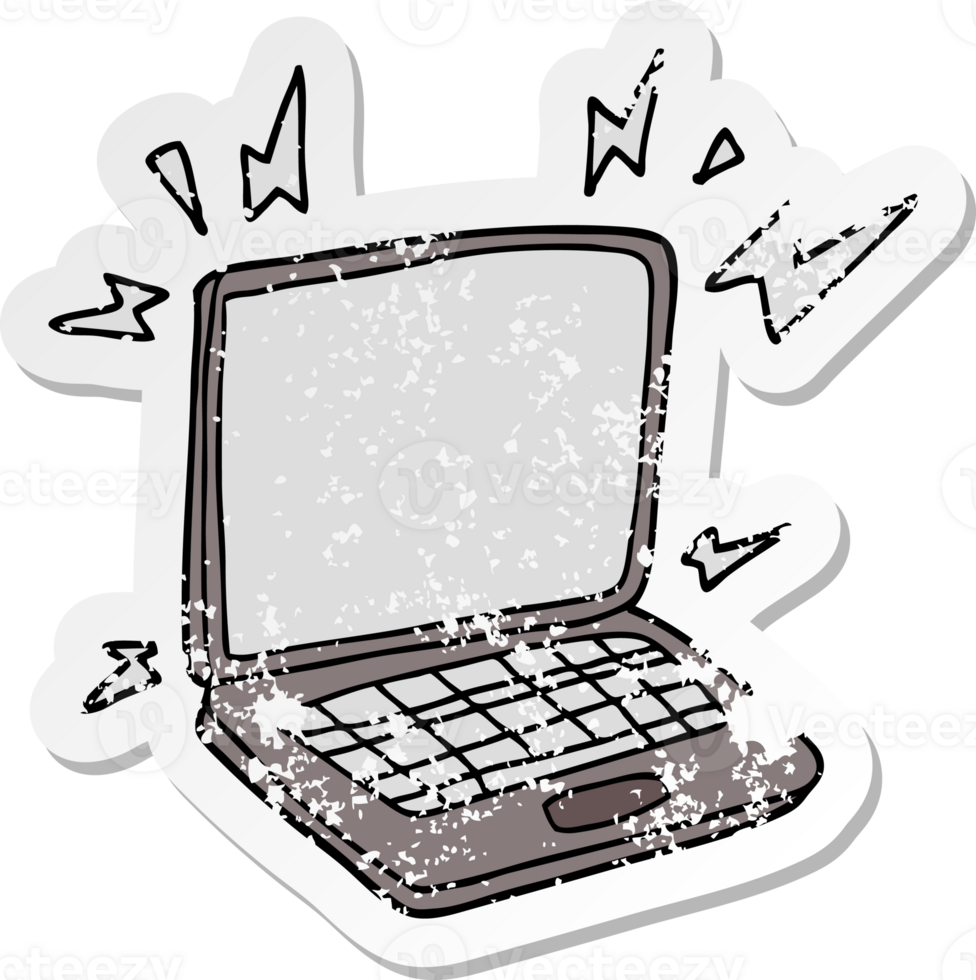distressed sticker of a cartoon laptop computer png