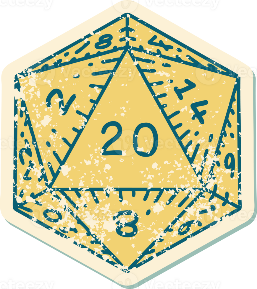 Retro Tattoo Style natural 20 D20 dice roll png