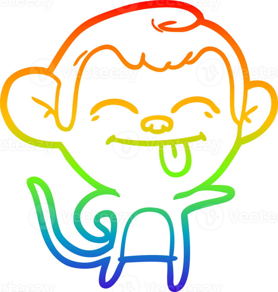 rainbow gradient line drawing of a funny cartoon monkey pointing png