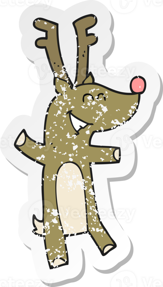retro distressed sticker of a cartoon reindeer png