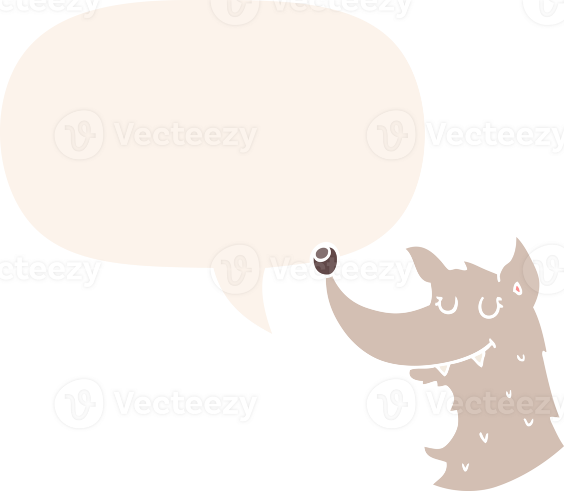 cartoon wolf with speech bubble in retro style png