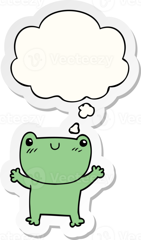 cartoon frog with thought bubble as a printed sticker png