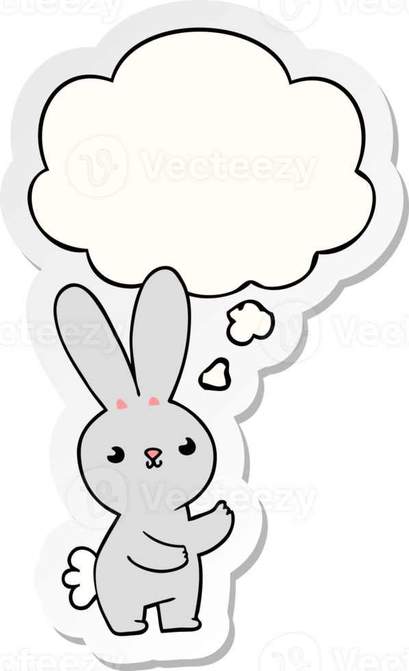 cute cartoon rabbit with thought bubble as a printed sticker png