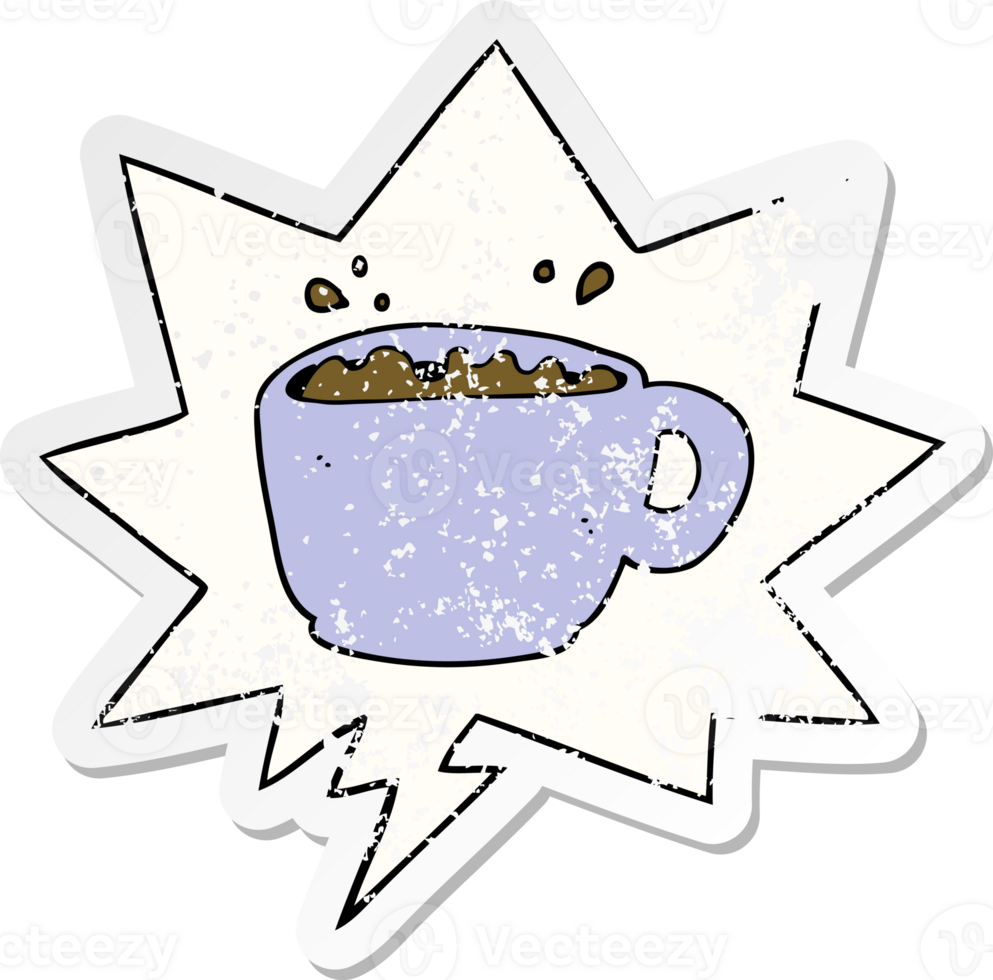 cartoon coffee cup with speech bubble distressed distressed old sticker png