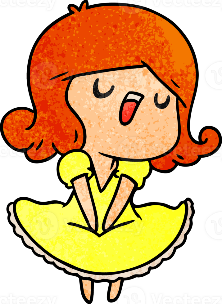 textured cartoon illustration of a cute singing kawaii girl png
