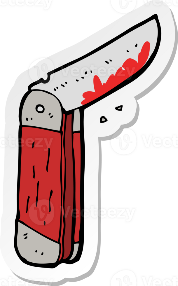klistermärke av en tecknad blodig fällkniv png