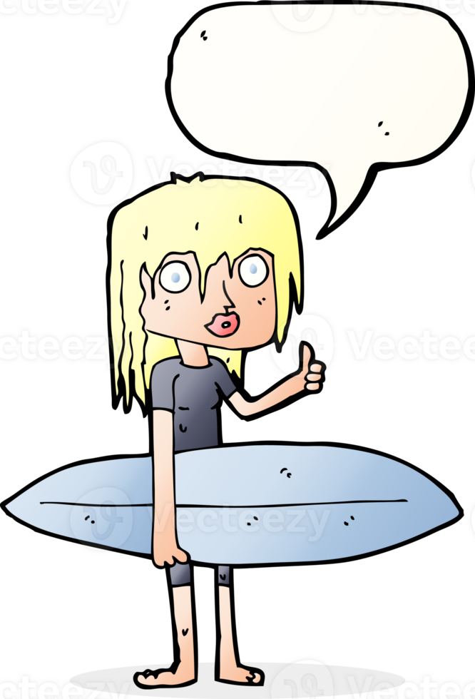 cartoon surfer girl with speech bubble png