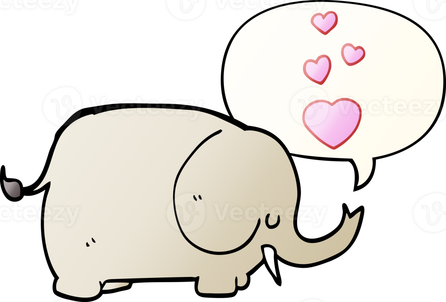 cute cartoon elephant with love hearts with speech bubble in smooth gradient style png