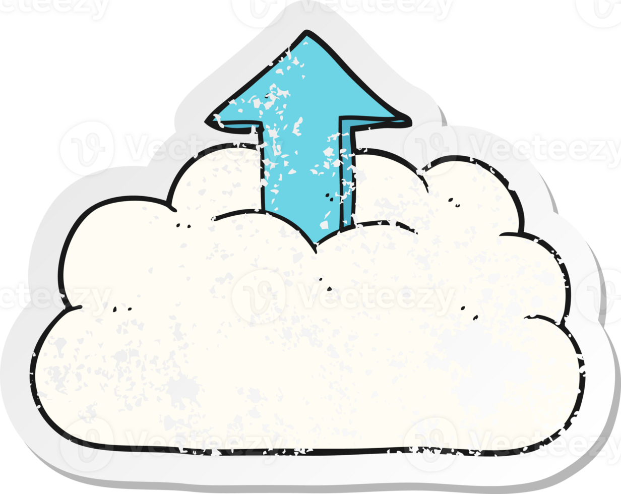 retro distressed sticker of a cartoon upload to the cloud png