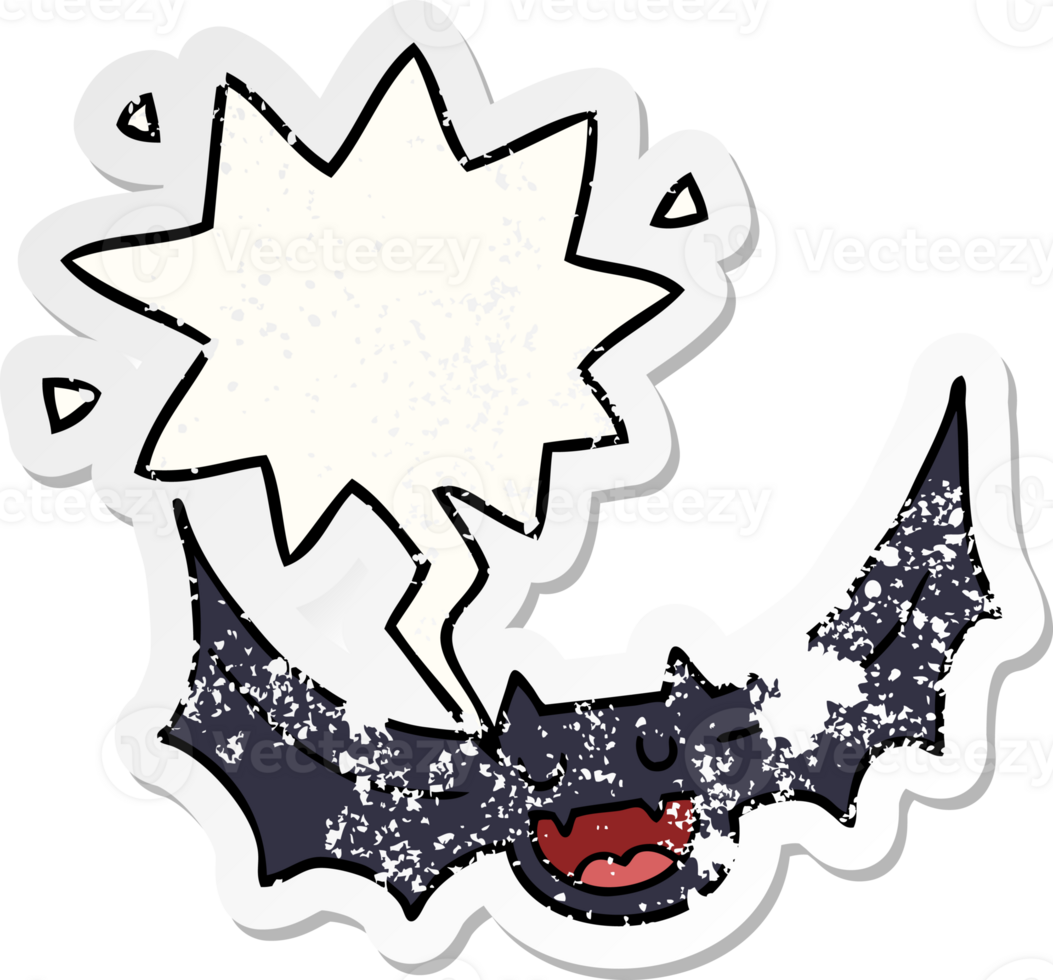 cartoon bat with speech bubble distressed distressed old sticker png