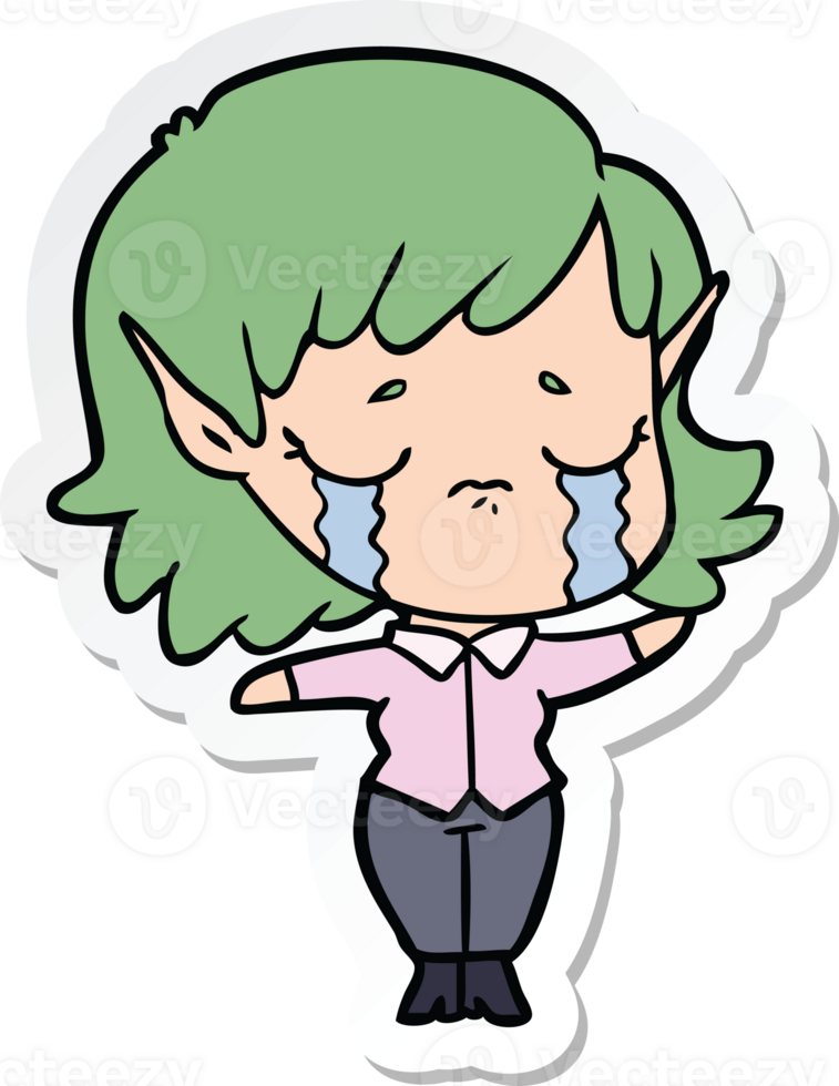 sticker of a cartoon crying elf girl png