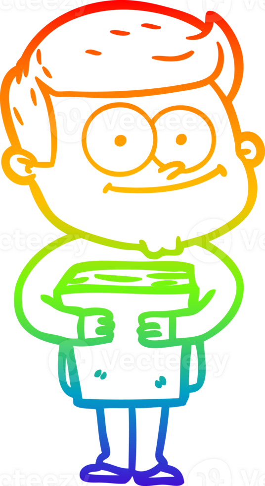 rainbow gradient line drawing of a cartoon happy man png