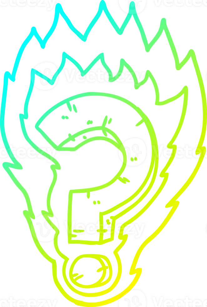 cold gradient line drawing of a cartoon flaming question mark png