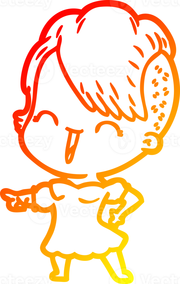 warm gradient line drawing of a happy cartoon hipster girl png