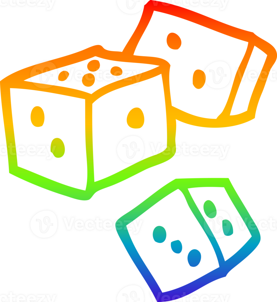 rainbow gradient line drawing of a cartoon dice png