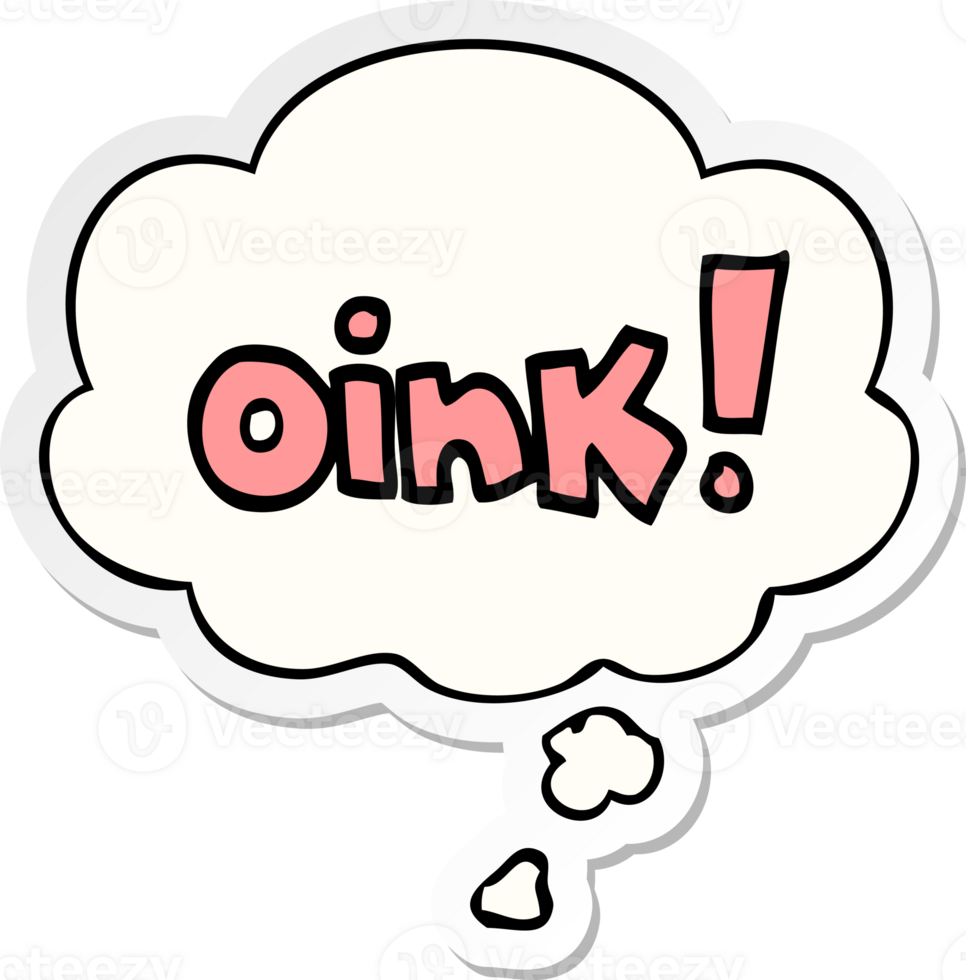 cartoon word oink with thought bubble as a printed sticker png