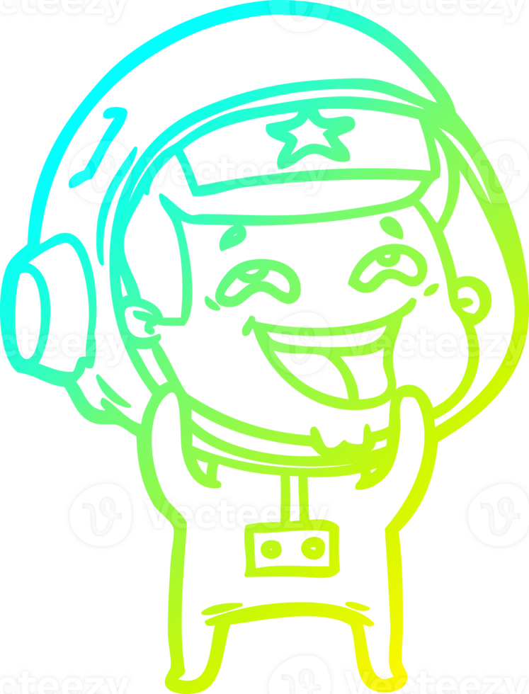 cold gradient line drawing of a cartoon laughing astronaut png