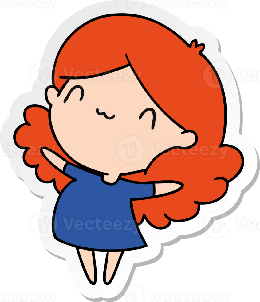 sticker cartoon illustration of a cute kawaii girl png