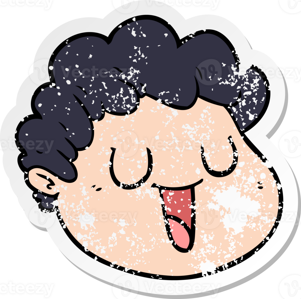 distressed sticker of a cartoon male face png