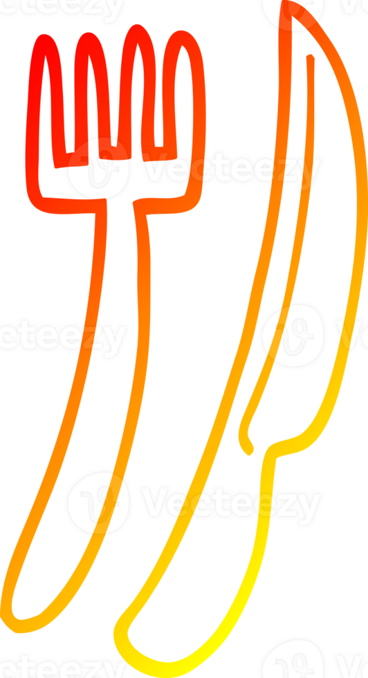 warm gradient line drawing of a cartoon gold cutlery set png
