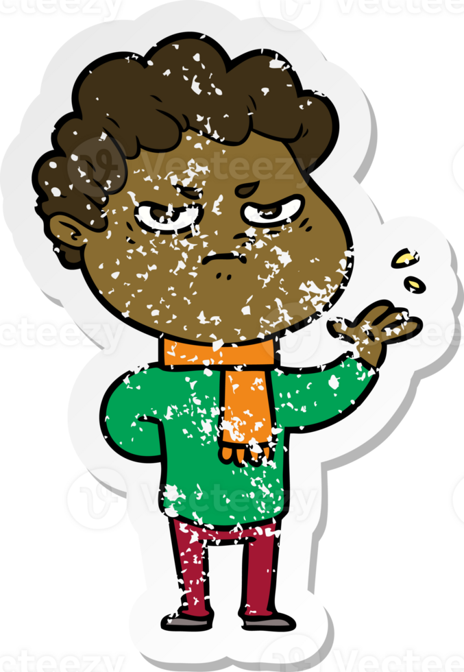 distressed sticker of a cartoon angry man png