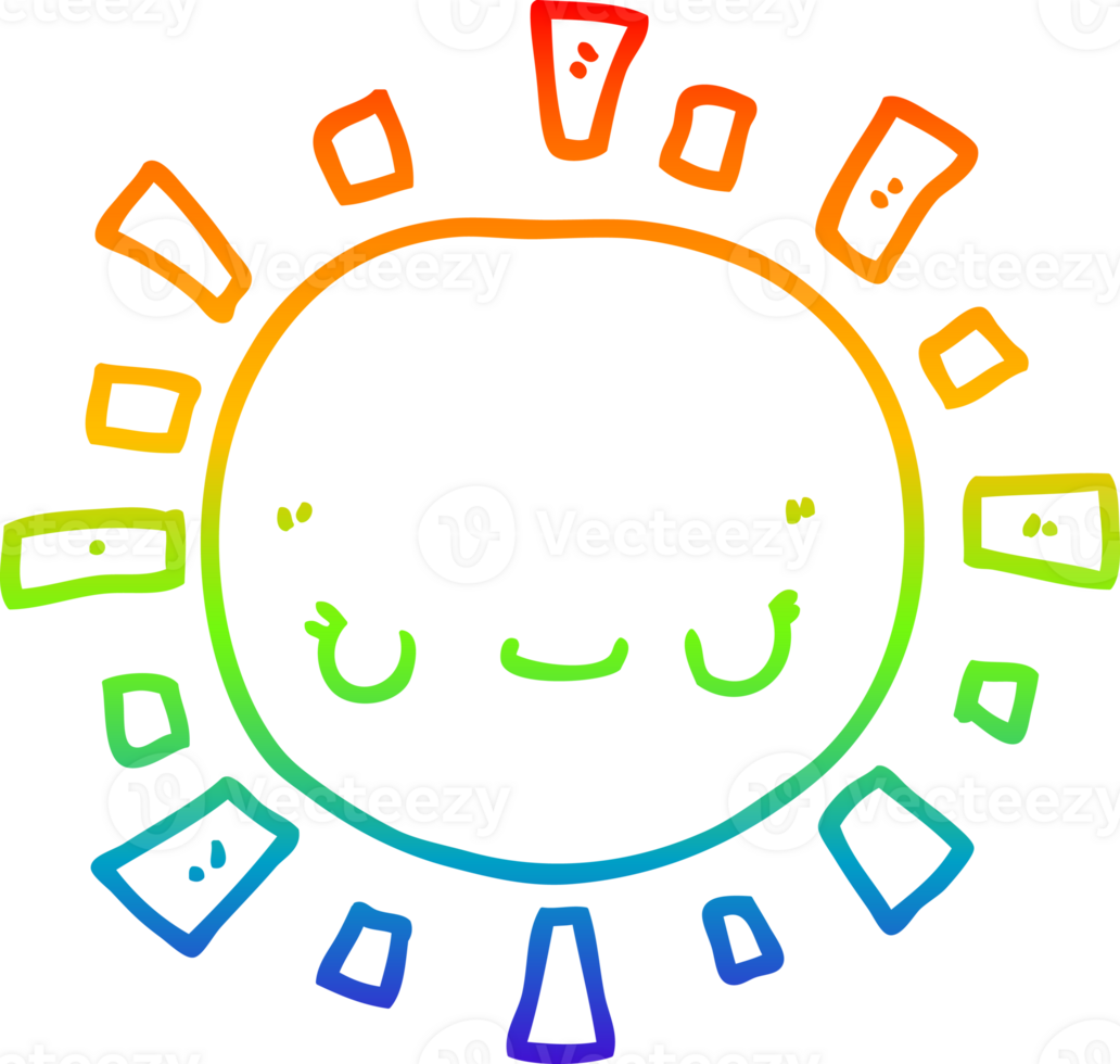 rainbow gradient line drawing of a cartoon sun png