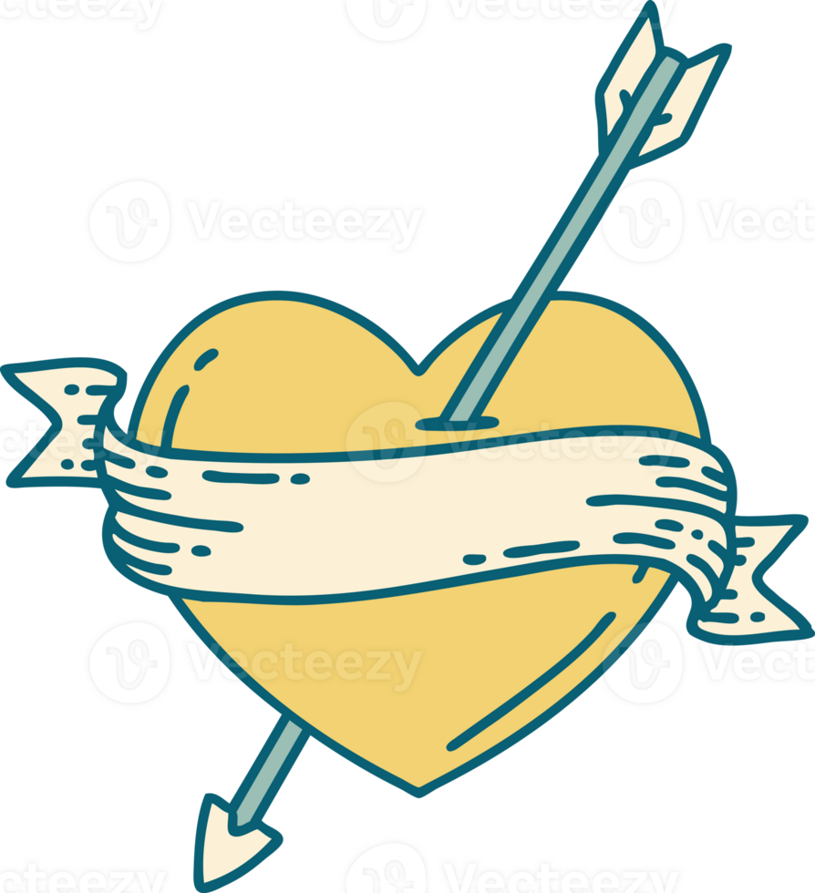 iconic tattoo style image of an arrow heart and banner png