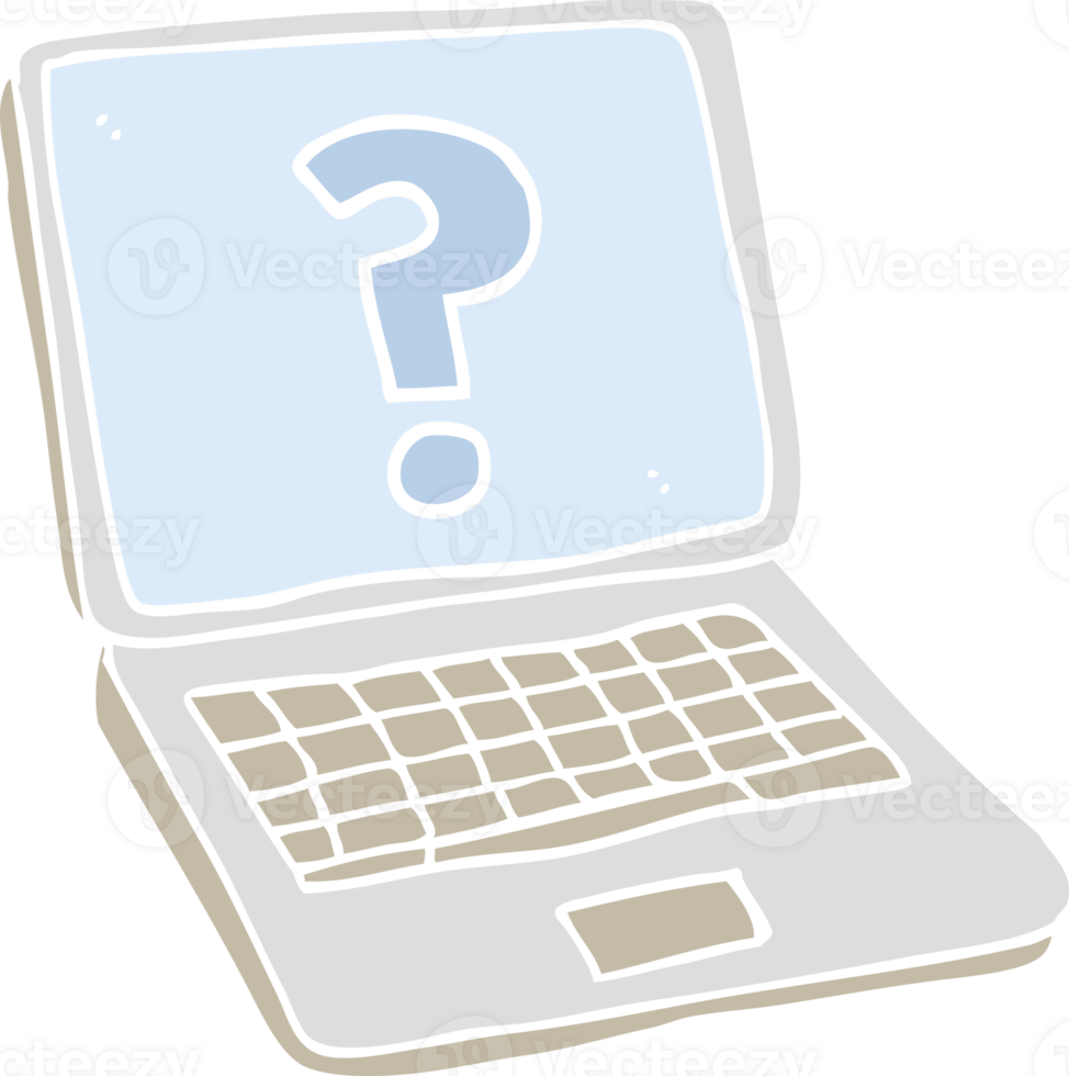 flat color illustration of laptop computer with question mark png