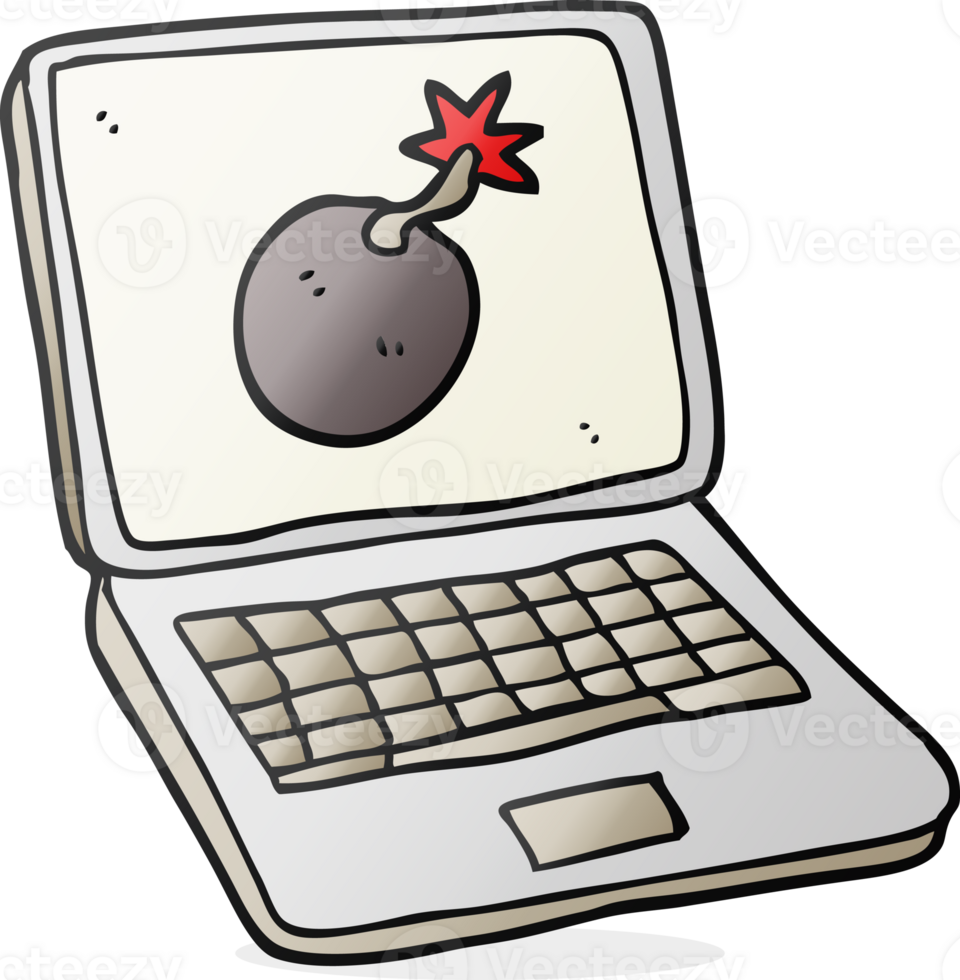 hand drawn cartoon laptop computer with error screen png