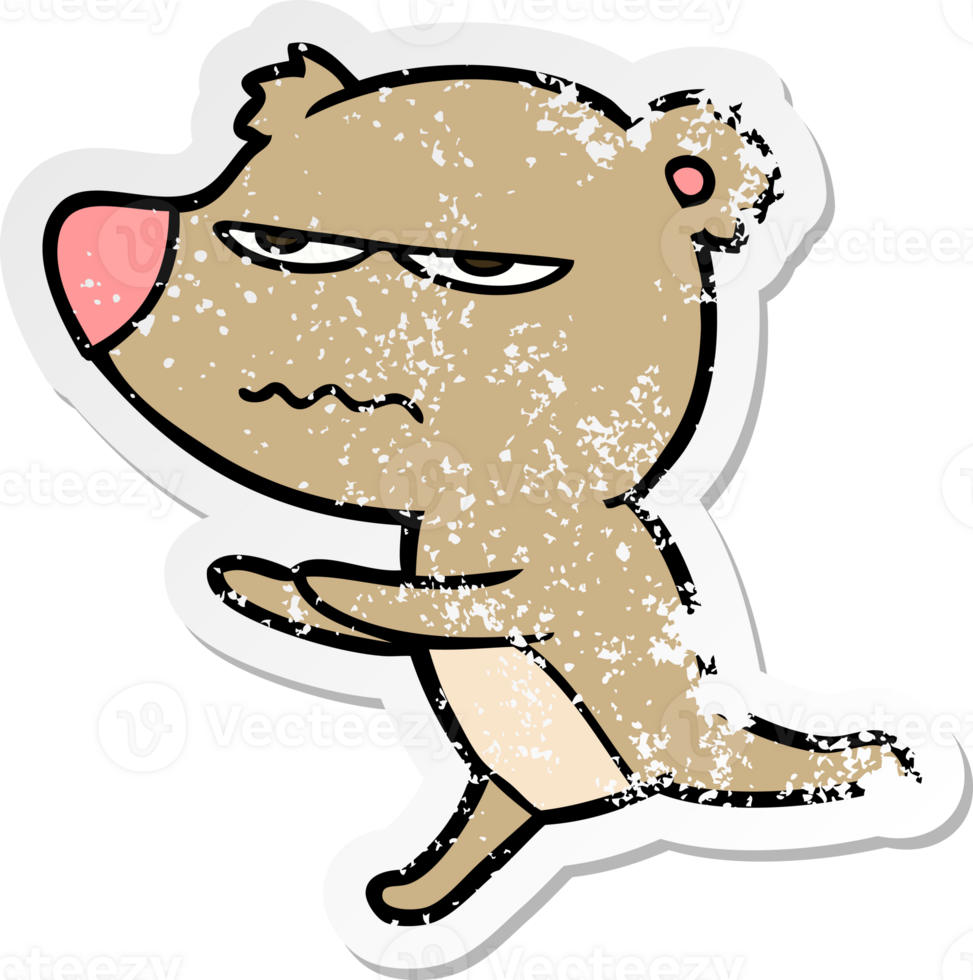 distressed sticker of a angry bear cartoon running png
