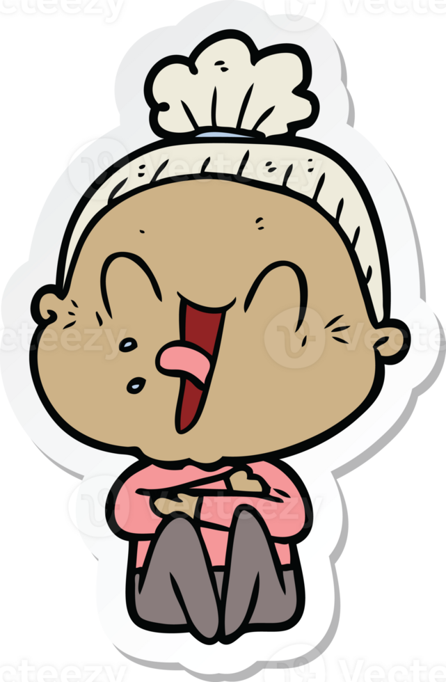 sticker of a cartoon happy old woman png