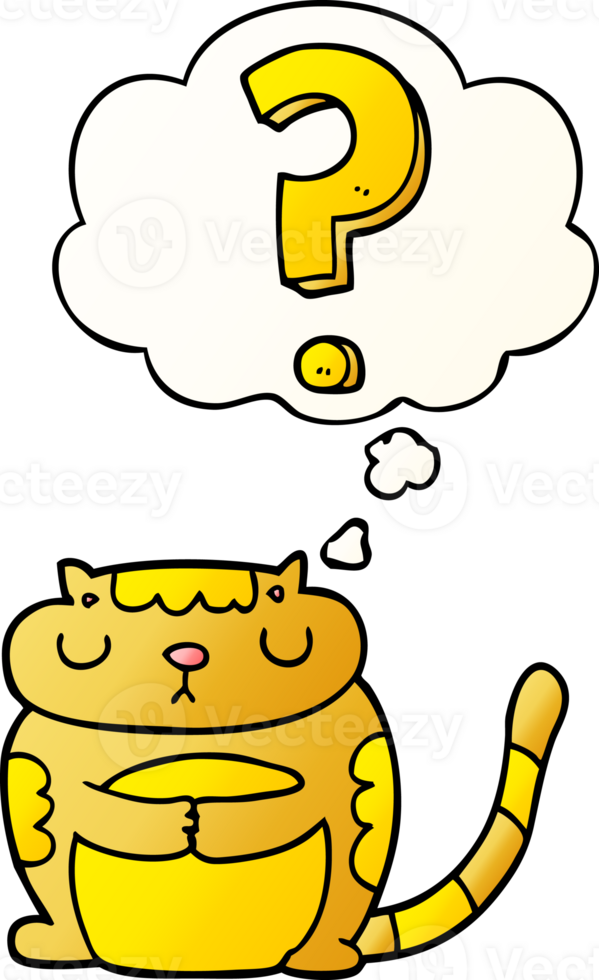cartoon cat with question mark with thought bubble in smooth gradient style png