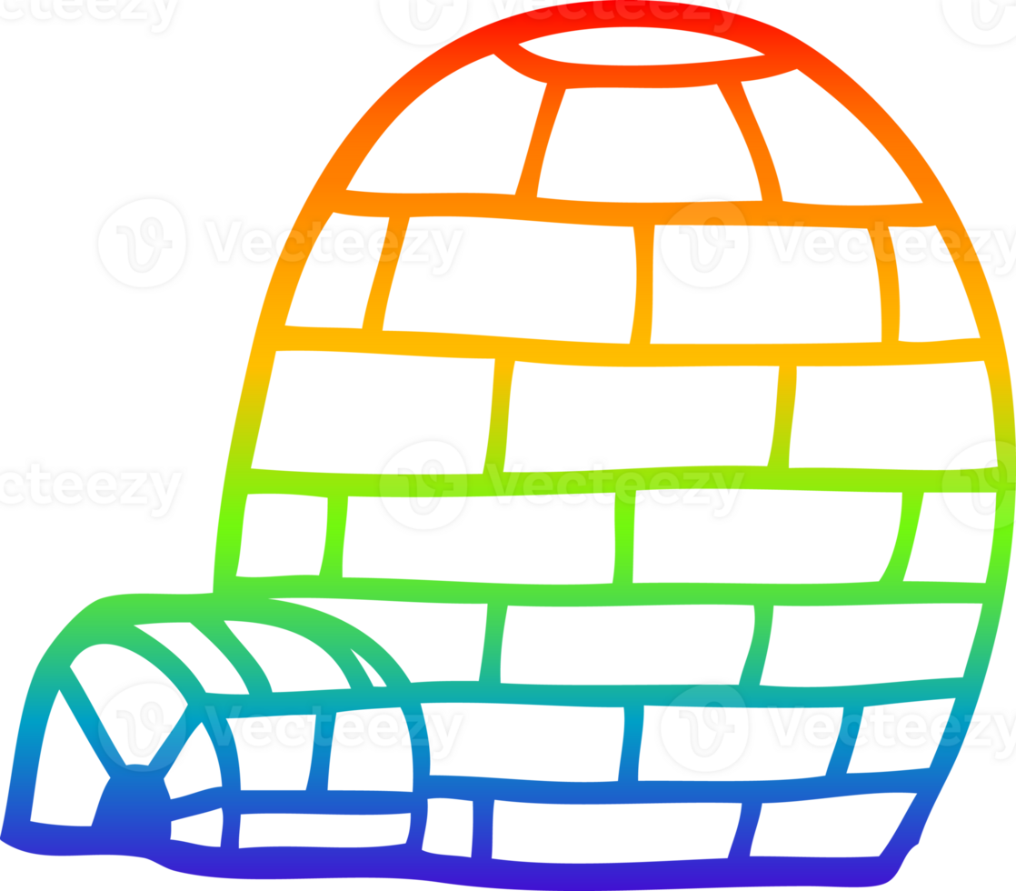rainbow gradient line drawing of a cartoon igloo png