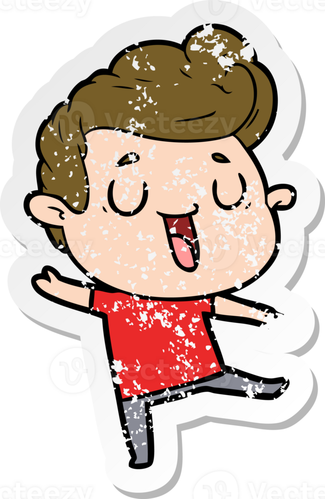distressed sticker of a happy cartoon man png