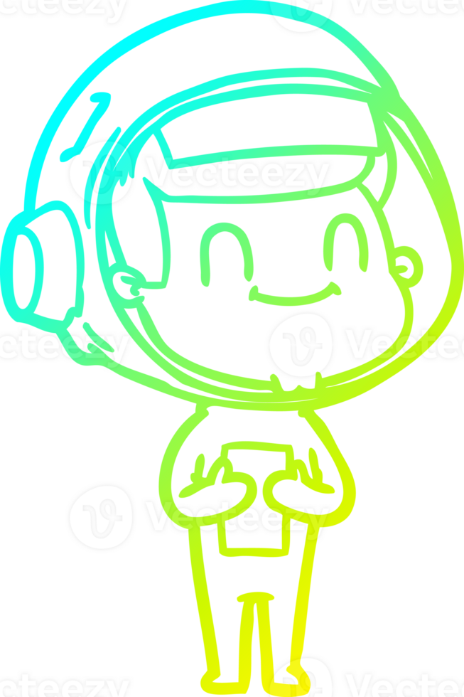 cold gradient line drawing of a happy cartoon astronaut man png
