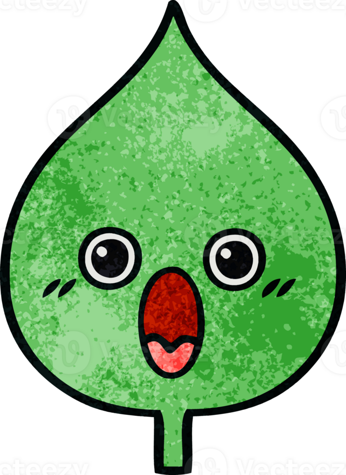 retro grunge texture cartoon of a expressional leaf png