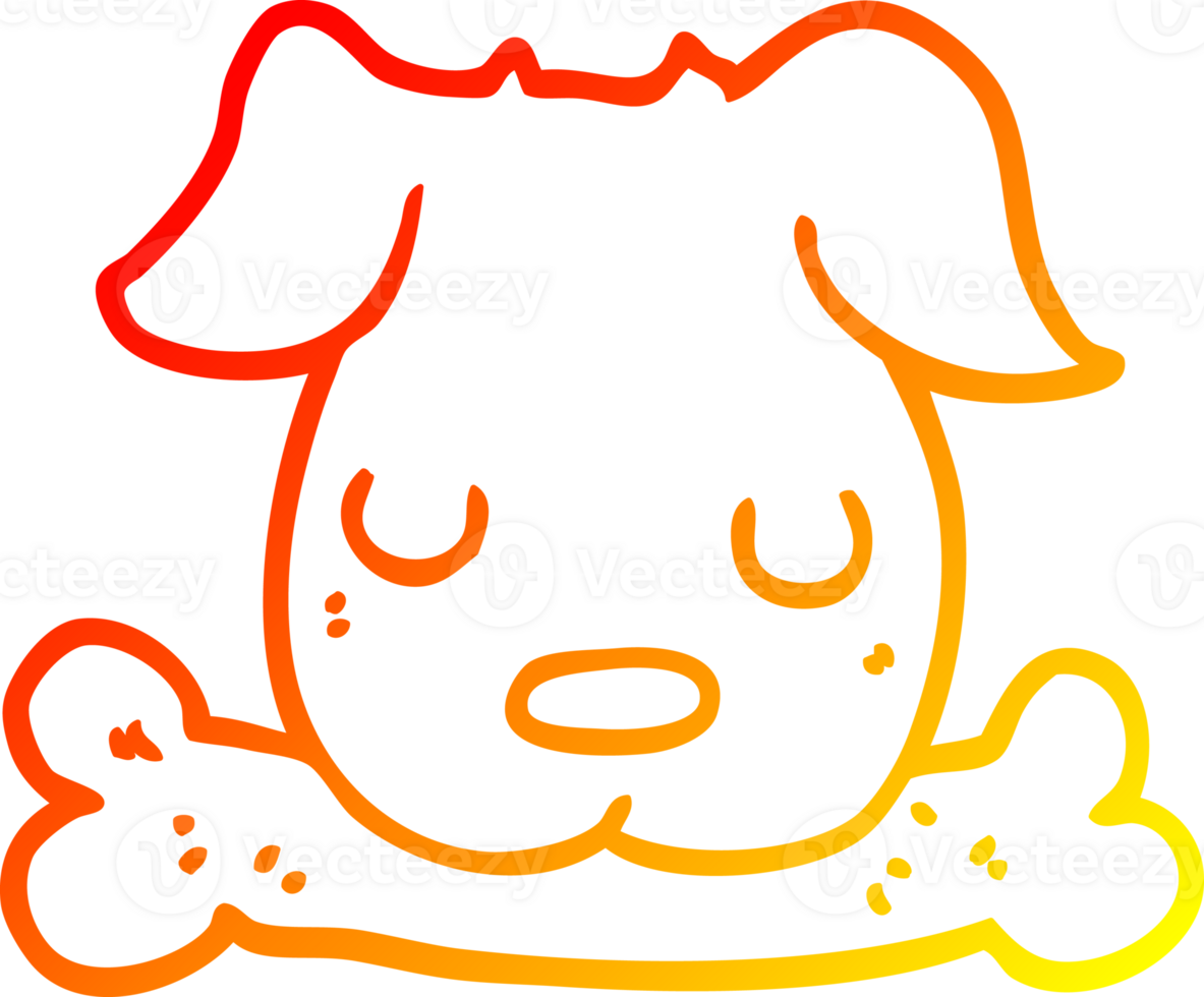 warm gradient line drawing of a cartoon dog with bone png