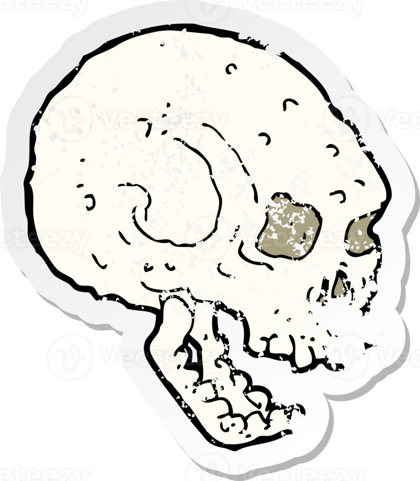 retro distressed sticker of a cartoon spooky skull png