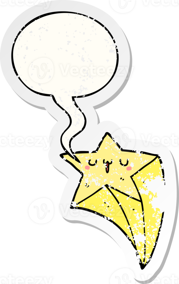 cartoon shooting star with speech bubble distressed distressed old sticker png