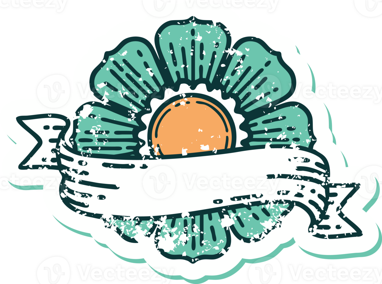 iconic distressed sticker tattoo style image of a flower and banner png