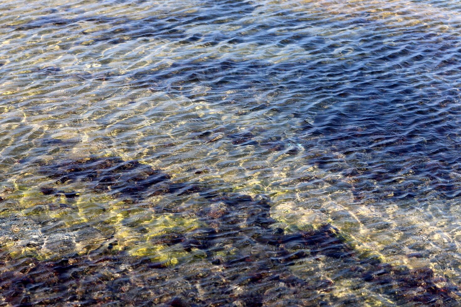 The color of water in the Mediterranean Sea in shallow water. Natural abstract background. photo